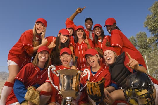 Softball team cheering