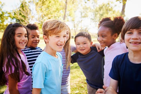 A group of kids playing outside